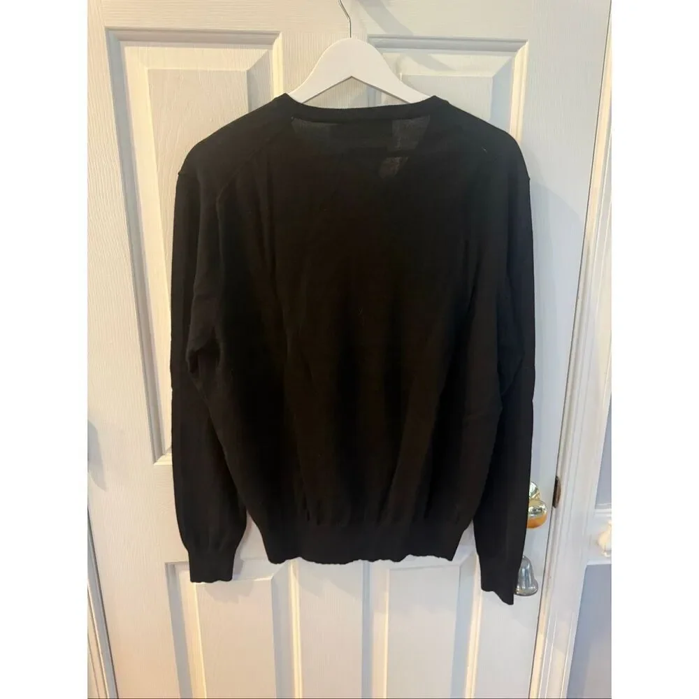 Polo by Ralph Lauren Black 100% Merino Wool V-Neck Sweater sz L EUC